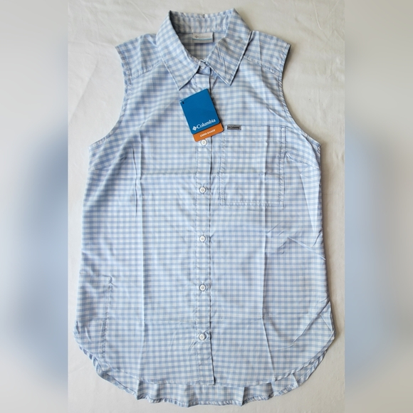 COLUMBIA Anytime Lite Sleeveless Shirt - Blue Gingham - Size S (NWT) - Picture 10 of 16